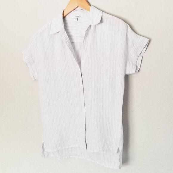 James Perse 100% Linen Striped Short Cap Sleeve Button Up Shirt White 0 XS $185 - Picture 16 of 16